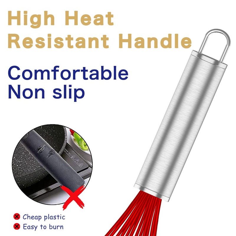 OYV Silicone Rubber Whisk,Premium Whisks For Cooking Non Scratch,Stainless Steel & Silicone Wisk For Nonstick Cookware Pans, High Heat Resistant kitchen Whisks set of 3,Red - Image 5